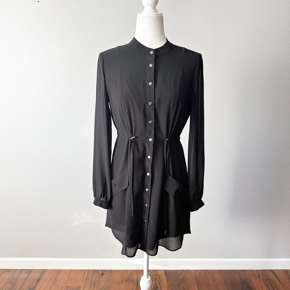 Haute Hippie Black Silver Button Front Drawstring Waist Tunic Dress Size Small - Picture 1 of 12